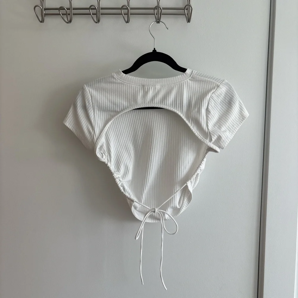White Ribbed Drawstring Top - Picture 2 of 4